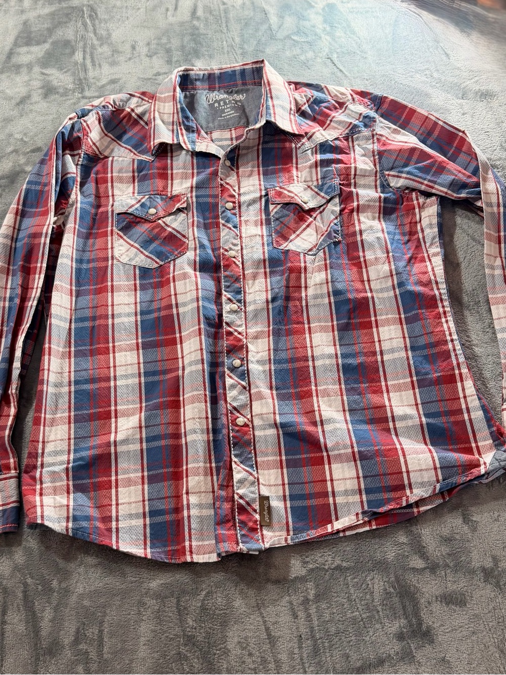 Wrangler Red & Blue Plaid Long-Sleeve Snap Shirt and Sleeves